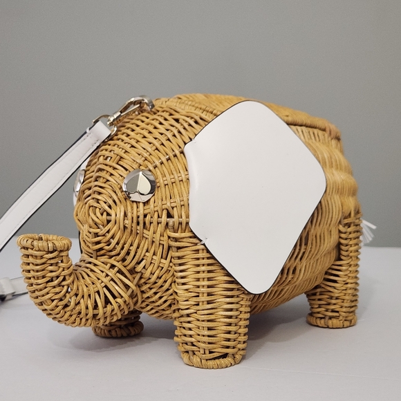 NEW KATE SPADE NEW YORK TINY WICKER ELEPHANT CROSSBODY BAG OPTIC WHITE - Picture 4 of 14